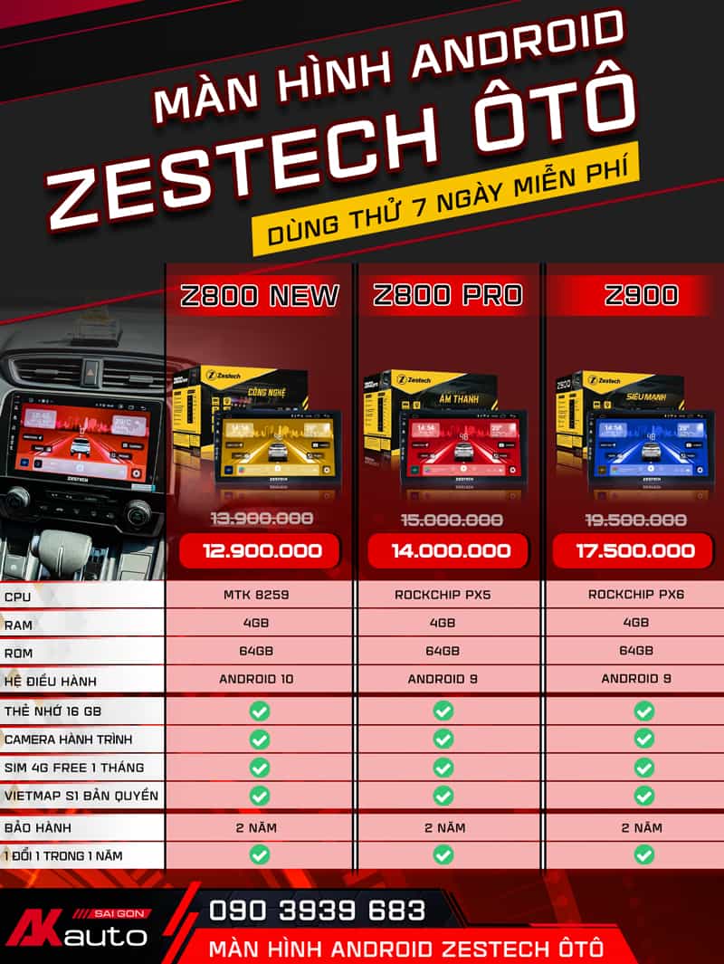 So sánh màn hình Zestech Z800 Z800 Pro Z900
