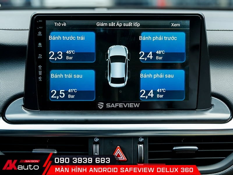 Hiển thị cảm biến áp suất lốp trên màn hình Safeview Delux 360