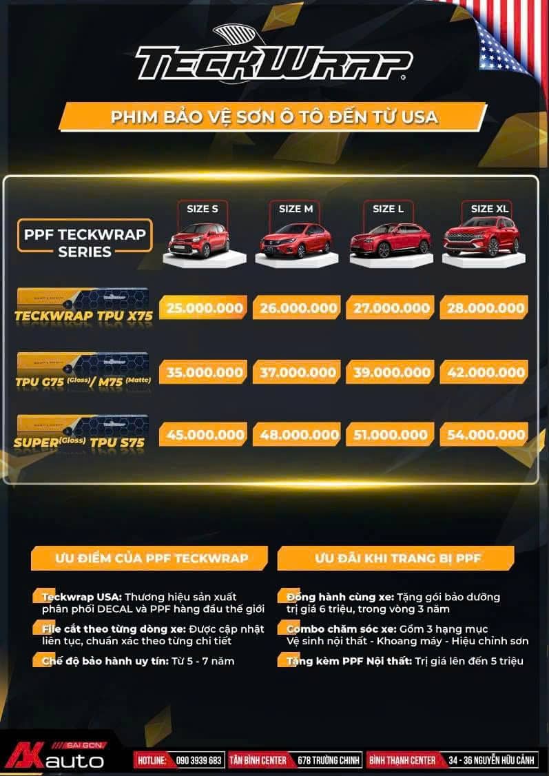 Bảng giá dán PPF Teckwrap cho ô tô mới nhất
