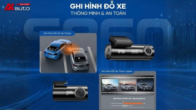 Camera hành trình Vietmap S860 giám sát đỗ xe với hai chế độ ghi hình