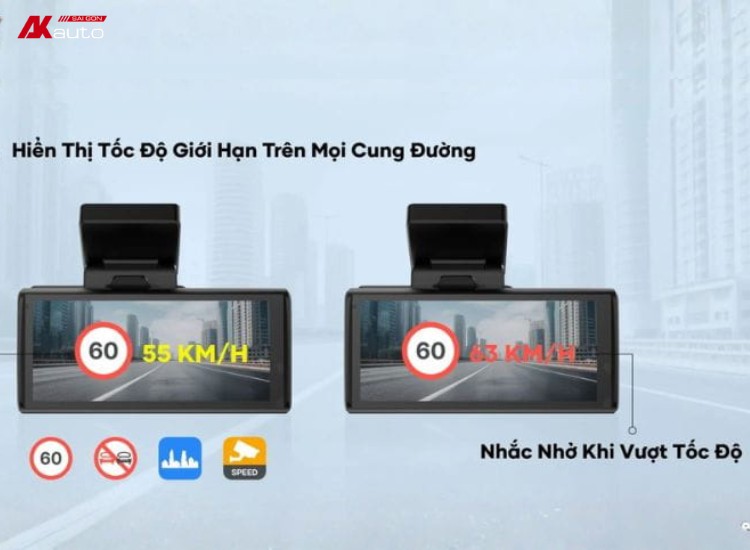 Camera hành trình Vietmap M2 hiển thị tốc độ giới hạn theo từng cung đường