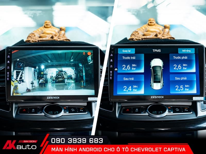 Màn hình android ô tô Chevrolet Captiva 8 Màn hình Chevrolet Captiva hiển thị hình ảnh camera ô tô, cảm biến áp suất lốp