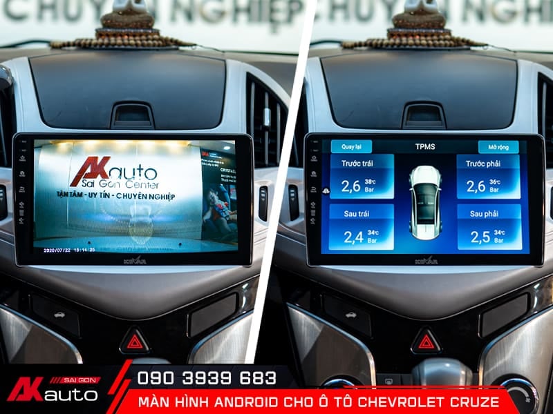 Camera tích hợp hiển thị trên màn hình android Chevrolet Cruze