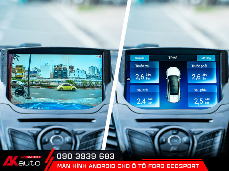 Màn hình ô tô Ford EcoSport hiển thị hình ảnh từ camera