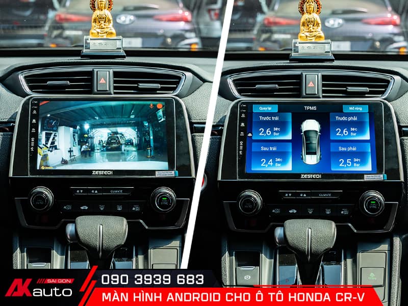 Màn hình android Honda CRV kết nối với camera, cảm biến áp suất lốp