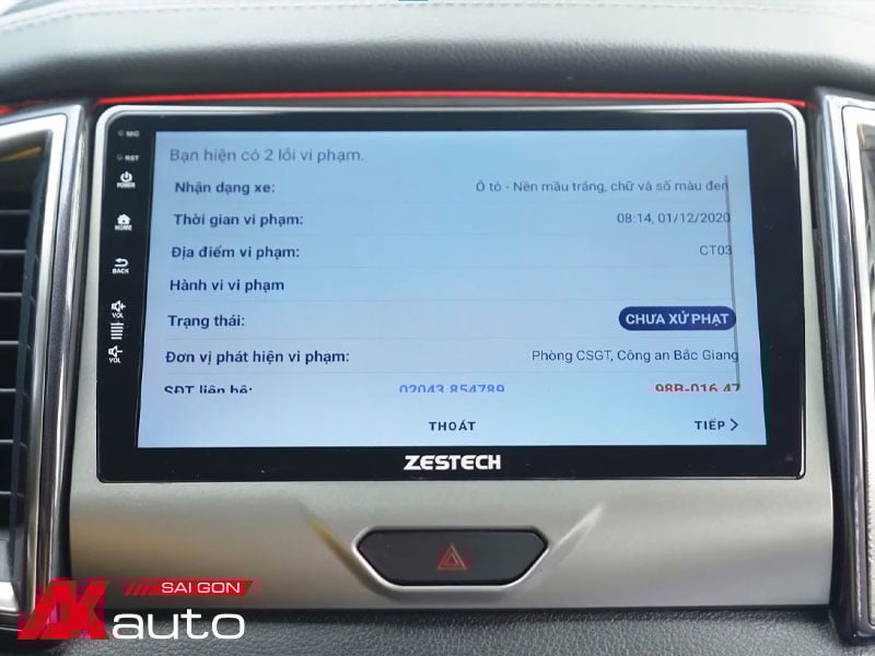 Tra cứu phạt nguội trên màn hình Zestech