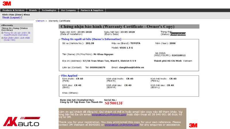 Truy cập hệ thống trực tuyến để tra cứu thời gian bảo hành phim 3M