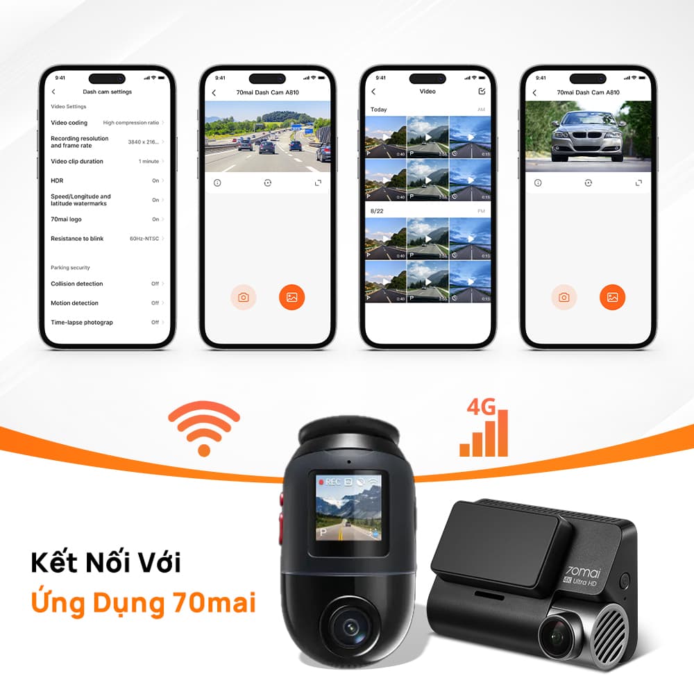 Camera hành trình 70mai với khả năng kết nối wifi nhanh chóng khi cần