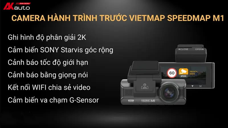 Camera hành trình Vietmap SpeedMap M1 hỗ trợ ghi hình 2K, hiển thị chi tiết và rõ ràng