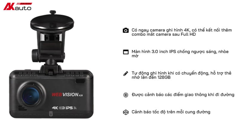 Camera hành trình ô tô 4K Webvison A28 đa dạng tính năng