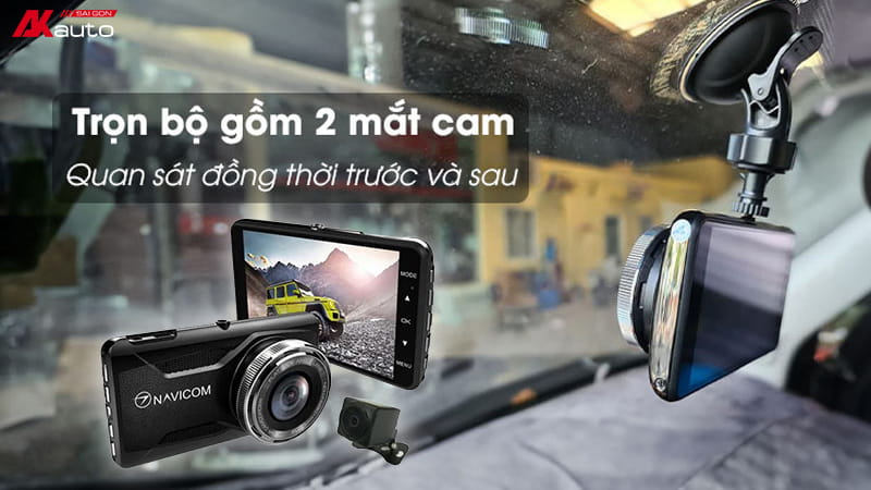 Camera hành trình Navicom T128 ghi hình Full HD phía trước và HD phía sau