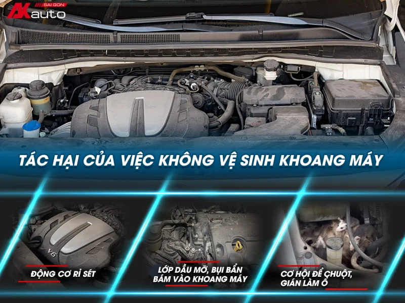 Không vệ sinh khoang máy ô tô có hậu quả gì