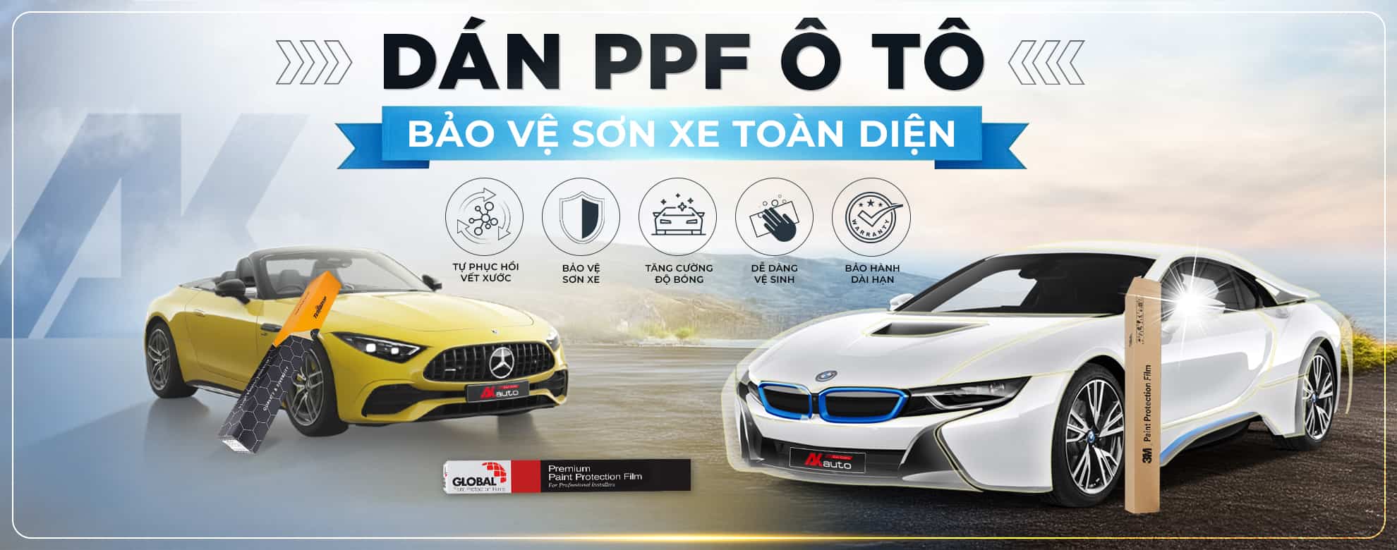 Banner dán ppf ô tô bảo vệ sơn xe toàn diện tại AKauto