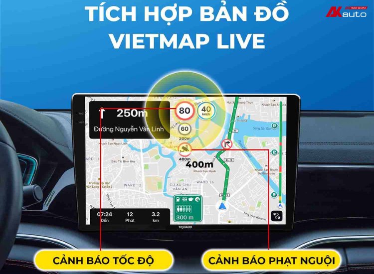 Màn hình ô tô TexPad tích hợp bản đồ dẫn đường Vietmap Live
