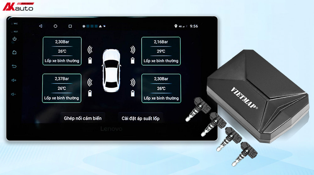 Cảm biến áp suất lốp Vietmap hỗ trợ kết nối không dây với màn hình trung tâm