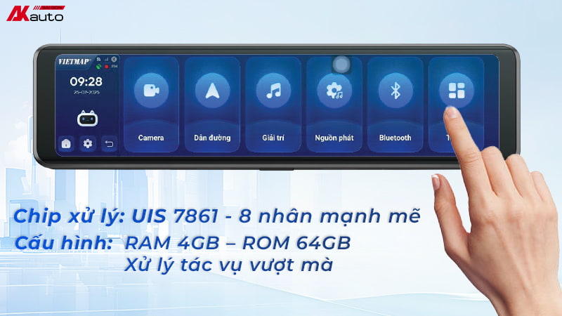 Camera hành trình gương Vietmap V740 sở hữu cấu hình mạnh mẽ, đa nhiệm mượt mà