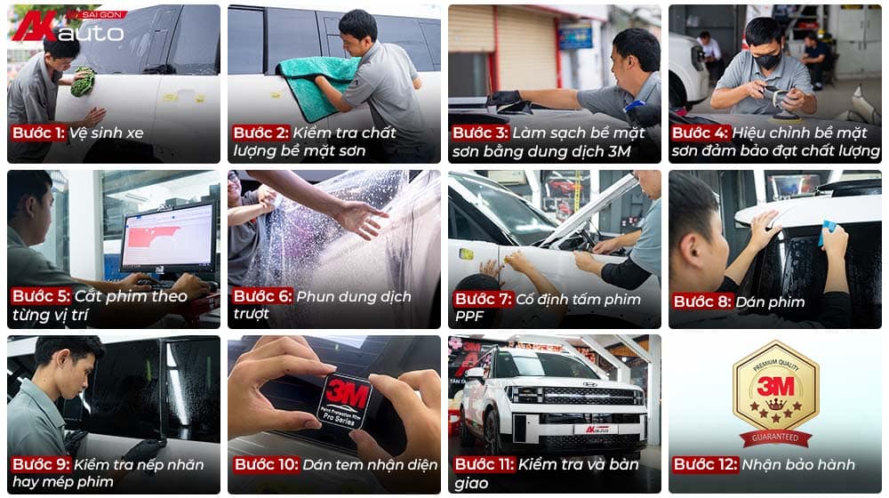 Quy trình thi công dán PPF ô tô chuyên nghiệp chuẩn 12 bước tại AKauto
