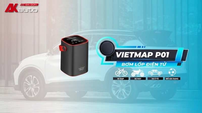 Bơm lốp Vietmap P01 là thiết bị bơm điện tử cầm tay đa năng