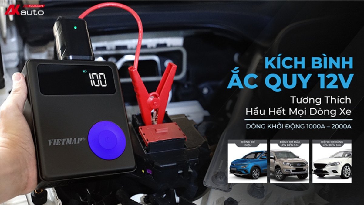 Kích bình bơm lốp Vietmap DK-MF139 hỗ trợ kích bình ắc quy