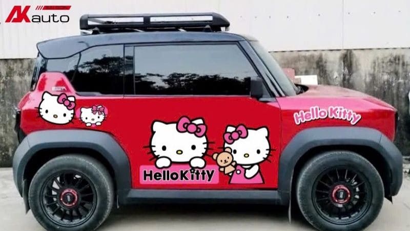 Mẫu tem dán Hello Kitty cho VF3 đỏ