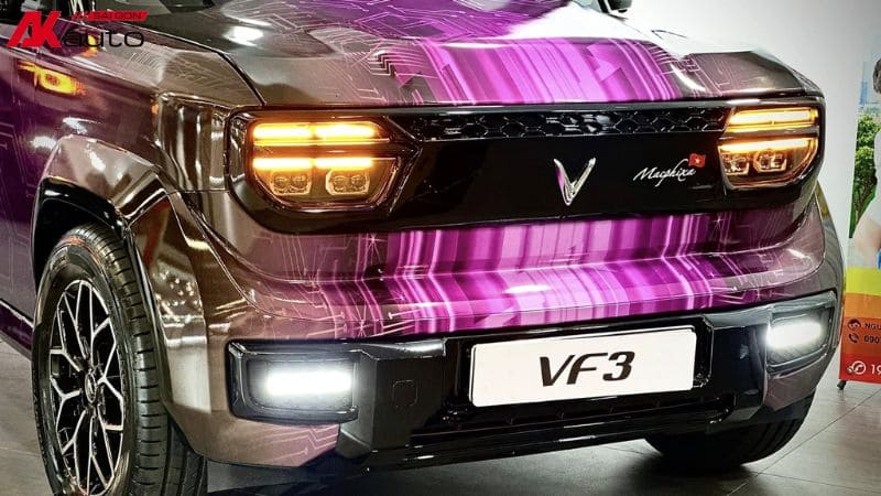 Độ mặt ca lăng cho VF3 tím tăng thêm phần nổi bật cho ngoại thất