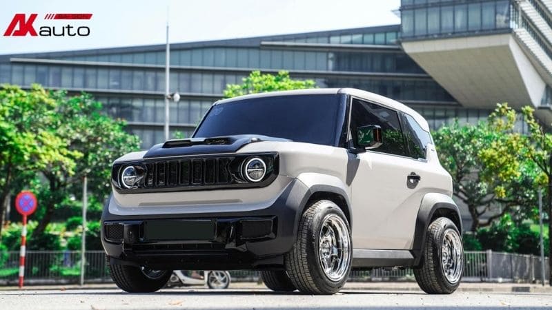 Trang bị mặt calang giúp phần đầu xe Vinfast VF3 trắng trở nên khác biệt