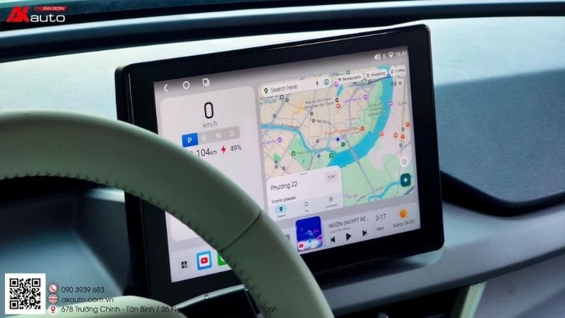 Màn hình android cho VF3 xanh rêu tăng trải nghiệm lái xe