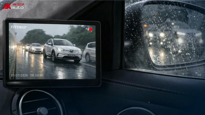 Camera gương điện tử Vietmap SC620 mang lại tầm nhìn rõ ràng kể cả khi trời mưa gió, sương mù