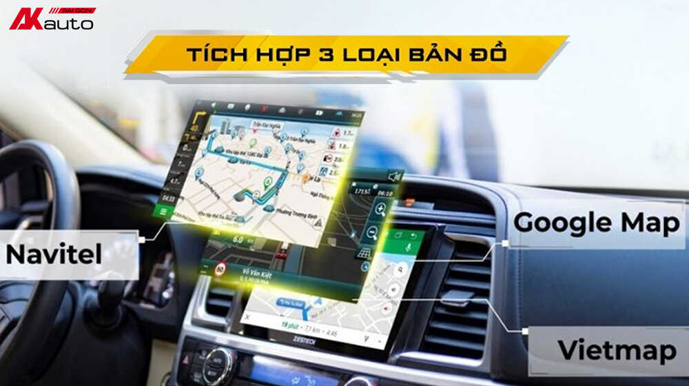 Màn hình android ô tô tích hợp bản đồ dẫn đường thông minh, chính xác