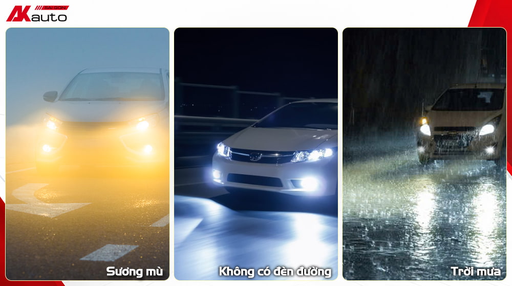 Đèn bi gầm ô tô giúp người lái nhìn đường rõ ràng khi trời mưa