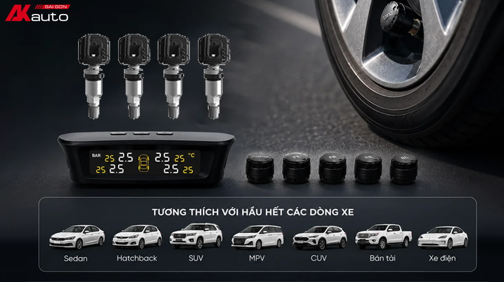 Cảm biến áp suất lốp Xiaomi 70mai dễ dàng lắp đặt, tương thích nhiều dòng xe