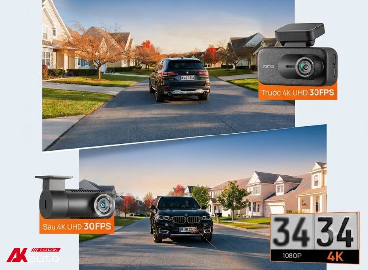 Camera hành trình 70mai A900 ghi hình 4K ở cả 2 mắt camera trước sau